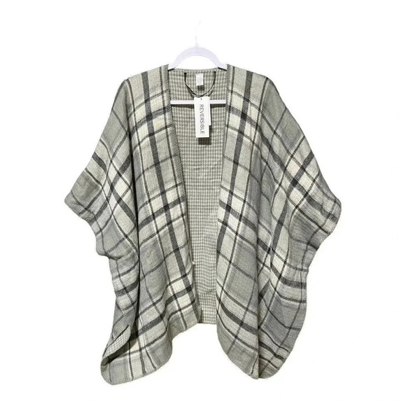 NWT Gray Blanket Wrap Shawl Poncho Cape One Size OS Reversible Fleece Womens - Picture 1 of 7